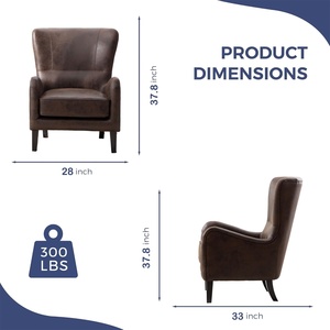 Sillón Convertible de 28 Pulgadas con Respaldo Alto de PU, Sillón Moderno con Brazos Tipo Ala, Sofá Individual para Dormitorio, Asiento de Lectura con Patas de Madera Maciza - Product Image 3