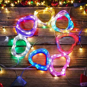 Luzes de corda de fadas à prova d'água, botão cr2032, moeda de prata seca, fio de cobre vermelho, LED 2M 20 LED, alimentado por bateria, Natal