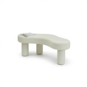 Banco Moderno Tapizado en Bouclé Blanco con 4 Patas, Mueble para Dormitorio, Modelo D0100XUW5BU - Product Image 1