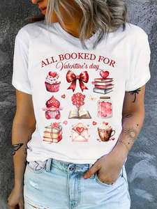 T-shirt stampata da donna per San Valentino, girocollo, maniche regolari, stile casual, 100% cotone jersey, primavera estate - Product Image 3