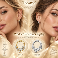 Anneau Clicker en Titane G23 ASTM F136 Sans Nickel, Personnalisable, Forme en V Scintillante avec Zircons Cubiques Mixtes pour Piercing Nez et Oreille