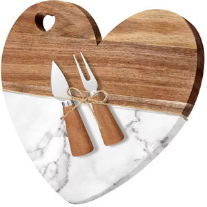 Planche à découper et à servir en bois et marbre avec ustensiles à fromage, planche à fromage de 12 pouces - Product Image 2