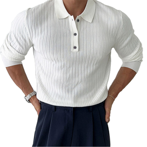 Chemise à manches longues en tricot respirant pour homme, avec col, style hiver/automne, en polyester et laine - Product Image 1