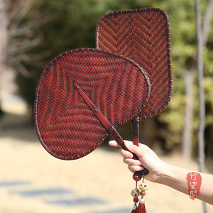 Handmade Bamboo Woven Fan Lacquered Round Antique Style Palm Leaf Fan Art Collectible Photo Prop - Product Image 2