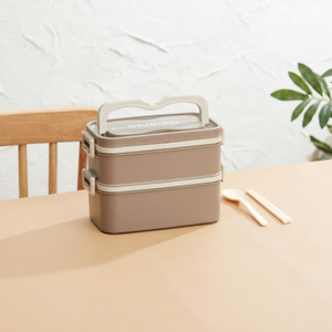 Boîte à bento grande capacité 2L, boîte à lunch en acier inoxydable 304, portable, anti-fuite, 2 compartiments avec baguettes, cuillère et bol à soupe - Product Image 1