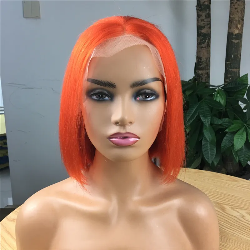 सीधे लहर फैशन नारंगी बॉब Wigs लघु फीता सामने गोरा रंग मानव बाल Wigs