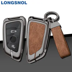 LONGSNOL Car Key Case Cover For BMW Retro Leather Metal Car Keys Bag Keychain Car Remote Key Accessories