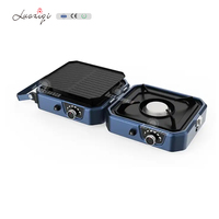 Coloré pliant double brûleurs grill mini extérieur propane cuisinière à gaz table en acier inoxydable camping utilisation avec assiette et sac