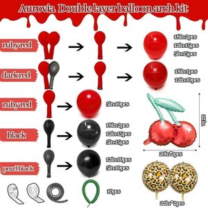 Kit de décoration de fête gonflable de luxe pour anniversaire, avec guirlande de cerises et <span class=keywords><strong>arche</strong></span> de ballons, doublement garni, rouge bordeaux et <span class=keywords><strong>noir</strong></span> - Product Image 2