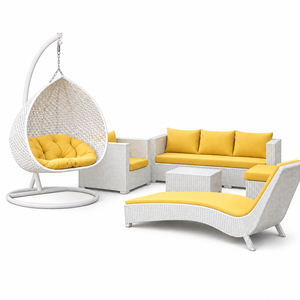 White PE Material Tropical Design Outdoor Lounge Set <b>Hanging</b> <b>Chair</b> Yellow Cushions Weather Resistant Durable Exterior Courtyard - Product Image 1