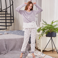 Offre Spéciale Chaud Flanelle Grenouillère En Velours Hiver Femmes Épais Pyjamas Ensemble