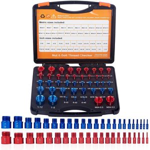 Jeu de 44 pièces d'outils de mesure de filetage (écrous et boulons) <span class=keywords><strong>en</strong></span> aluminium, jauges de filetage rouge et bleu, pour mesures métriques et impériales - Product Image 1