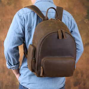 Mochila de piel de <span class=keywords><strong>vaca</strong></span> auténtica marrón oscuro, mochila de viaje de estilo Retro Vintage para hombre y mujer, diseño de <span class=keywords><strong>vaca</strong></span> Crazy Horse con cremallera - Product Image 2