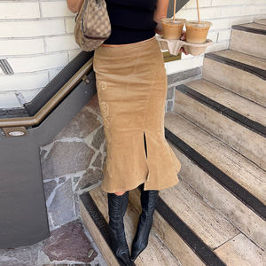 Vintage Floral Embroidery Mermaid <b>Skirt</b> Women, High Waist <b>Split</b> Hem Bodycon Midi <b>Skirt</b>, Elegant Retro Casual Fashion Bottom - Product Image 4