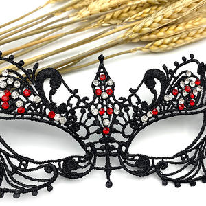黑色蕾丝化妆舞会面具配红色水钻闪亮眼罩派对舞会活动优雅服装配件 - Product Image 6