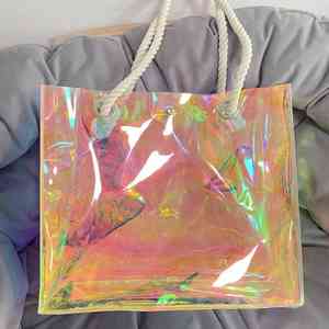 Bolso de mano transparente de PVC naranja con logotipo personalizado y cierre de botón, elegante diseño de moda para regalos y compras - Product Image 5