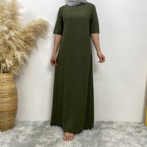 6722# New Stylish Design Crew Neck Wrinkle Crepe Versatile Half Sleeves Simplicity Solid Color <b>Dress</b> Summer Women Abaya <b>Dresses</b> - Product Image 2