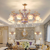 Lampe suspendue élégante de style français moderne pour chambre à coucher, lustre européen à bougies, luminaire suspendu en verre cristal LED pour villa, maison, salon