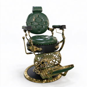 Fauteuil de Barbier Vintage à Cadre Doré et Capitonnage, Chaise de Rasage Hydraulique Robuste et Inclinable, Chaise de Salon de Luxe Antique - Product Image 2