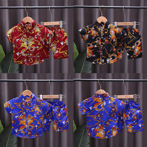 Ensemble de vêtements pour garçons, mode été 2021, vêtements pour enfants, imprimé dessin animé, feuilles de plage, fleurs, chemise à manches courtes, shorts, pour les vacances - Product Image 2