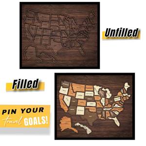 Mapa de Viajes de EE. UU., 30.48 x 25.40 cm, Rompecabezas de Madera con Mapa de EE. UU., Ideal como Regalo para Parejas y Familias - Product Image 2