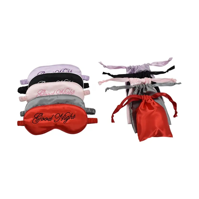 Hot Sale Embroidery Eye Mask With Good Night Pouch And Cloth Bag For Sleep Better In Travel And Hotel Gift Girlfriend Present