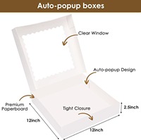 Boîte à pizza 12 pouces blanche, boîtes de boulangerie avec fenêtre, boîtes à biscuits auto-ouvrantes pour tartes et sushis – Emballage biodégradable écologique gaufré