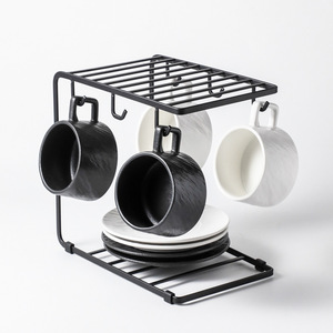 Ensemble tasse et soucoupe en céramique et porcelaine couleur unie simple avec motif rocheux et anse suspendue 250 ml, style européen pour usage domestique - Product Image 5