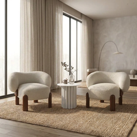 Fauteuil d'appoint en tissu bouclé avec dossier et accoudoirs intégrés arrondis, pieds en bois de frêne massif, fauteuil de détente pour chambre à coucher
