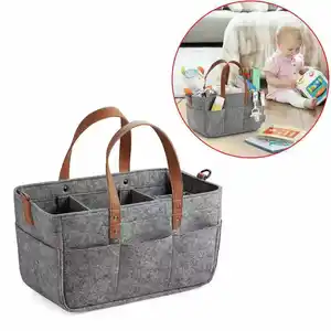 Wholesale Baby Felt Storage Nursery Organizer Basket Infant Diaper Bag with Handle foldable diaper caddy