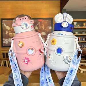 Thiết kế mới không gian Phi Hành Gia dán xách tay dễ thương phim hoạt hình thể thao chai nước 500ml uống nước bằng thép không gỉ chai - Product Image 6