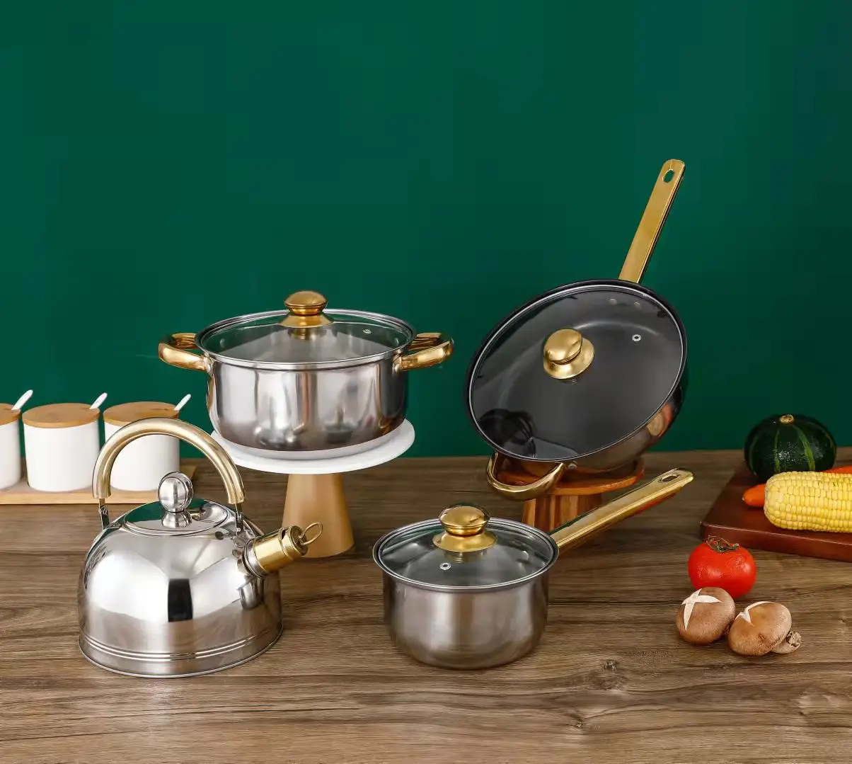 Good price stainless steel cookware set stainless cookware with golden handles