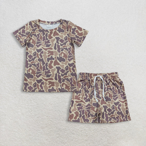Conjunto de ropa de verano para bebés y niños, camisa de manga corta con bolsillos de camuflaje y pantalones cortos - Product Image 1
