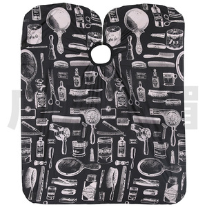 Capa de peluquería Wanmei negra con estampado de herramientas de barbería, antiadherente al cabello, para adultos y niños - Product Image 3