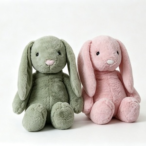 Par de conejitos de peluche personalizados en rosa y verde, paquete doble de conejos de peluche de orejas largas, juego de peluches de conejos sentados. - Product Image 1