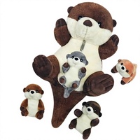 Youthfuljive Ensemble de 5 jouets en peluche Otter de mer, comprenant une mère et 4 bébés, avec pochette zippée, rembourrés en coton PP, animaux en peluche doux et câlins