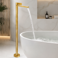 Robinet de baignoire AMAXO à montage au sol, anti-traces de doigts, finition or brossé, eau chaude et froide, adapté à une utilisation en salle de bain et en extérieur