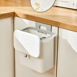 Cubo de basura montado en la pared para puerta de armario con tapa y gancho adhesivo para cocina, baño, inodoro, contenedor interior para residuos, sin necesidad de taladrar - Product Image 5