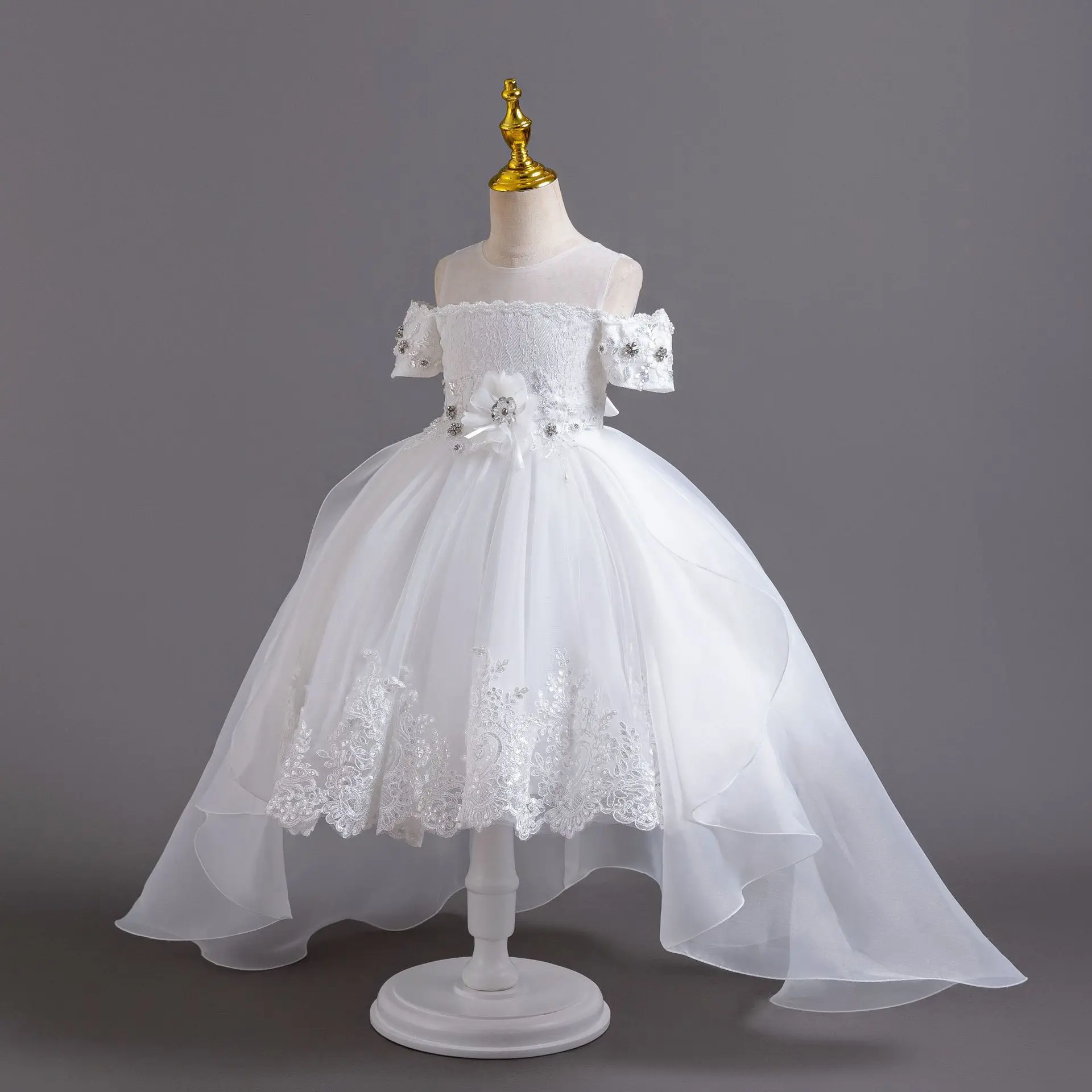 European and American new children's gown wedding dress lace tail princess dress girls' piano performance girl dress