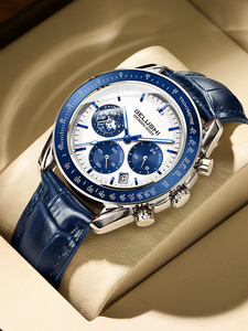 Montre-bracelet à quartz pour homme de luxe, chronographe, calendrier, étanche, lumineuse, de marque haut de gamme, avec cadran rond - Product Image 2