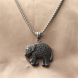 Collar con Colgante de Elefante de Acero Inoxidable, Diseño de Animal del Zodiaco Unisex, Cadena de Joyería de Moda, Perla Cuadrada de 3.0*60cm - Product Image 1