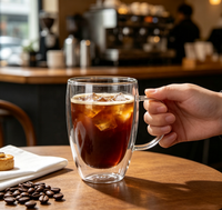Mug à lait en verre borosilicate double paroi fait main, design moderne, corps en forme d'œuf, grande poignée incurvée, résistant à la chaleur, isolé