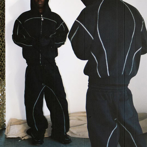 KingSen High Quality Custom Embroidered French Terry Cotton Tracksuit <b>Zip</b> Up Hoodie Contrast Stitching Oversized Men's Sweatsuit - Product Image 5
