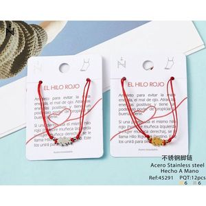 Cavigliera in acciaio inossidabile per bambini con cordoncino rosso portafortuna - Product Image 3