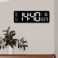 Horloge murale numérique LED grande taille pour salon, avec télécommande, double alarme électronique, affichage de la date et du jour, fonction mémoire