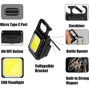 Lampe de travail COB multifonctionnelle portable pour l'extérieur, lampe d'inspection, mini lampe torche LED pour le camping, lampe à clé rechargeable COB - Product Image 5