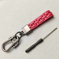 Porte-clés en cuir tressé avec anneau en D, porte-clés rond simple et léger pour voiture, moto, accessoires pour hommes et femmes