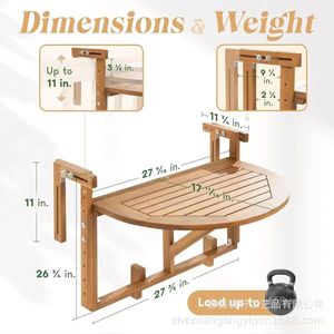 Wooden Balcony Folding <b>Table</b> Semicircular Outdoor Tea Snack Rack <b>Adjustable</b> Storage Shelf - Product Image 4