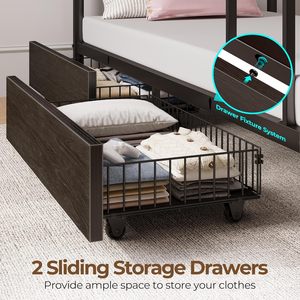 Cama Literas de Metal Dwoo, Individual sobre Individual, con Estación de Carga USB, Cama Literas con LED y 2 Cajones de Almacenamiento - Product Image 6