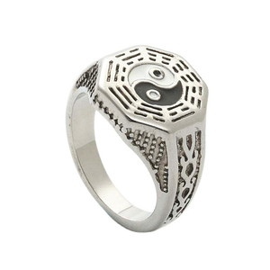 European American Style <b>Titanium</b> Steel Yin Yang Octagon <b>Ring</b> Men's Punk Fashion Jewelry Silver 26005 - Product Image 5